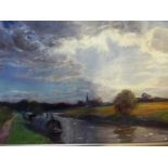 A oil on canvas by Tata Tarasova of the Bridgewater Canal in Lymm,