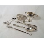 A quantity of hallmarked silver  to include miniature trophy cup, shoe horn, button hook,