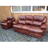 A good quality brown leather electric reclining 3 seater sofa approx 94cm (h) x 210cm (w) x   90cm