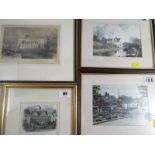 An engraving depicting Old Market in Warrington, hand coloured,