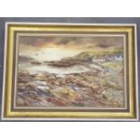 An oil on board depicting a landscape scene signed lower left Iris Benton framed image size 40cm x