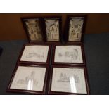 A collection of original pictures to include three matching oil on boards depicting continental
