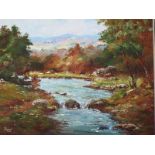 An oil on board depicting a riverside sc