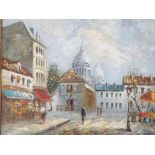 A oil on board depicting a Parisian scen