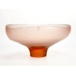 A Venini 'Batutto' red glass bowl, incised marks and dated 1985 and numbered 03 with applied