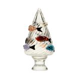 A Murano glass vase, the spiral body applied with colourful fish. Height: 37.5cm / 12 3/8in Diam /