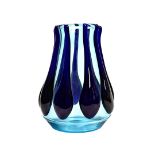 A Carlo Moretti vase, the tinted blue body of tapering balaster form applied with pendant dark