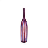 A Venini style bottle vase with blue and red canes, no visible marks. Height: 43.5cm / 17 1/8in Diam