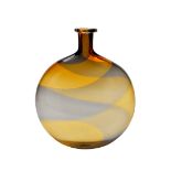 An Effetre International bottle vase, flattened ovoid body with grey and amber spirals incised