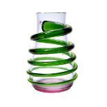 A Carlo Moretti pink tinted vase with tapering green applied spiral, incised mark with applied