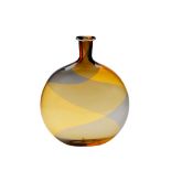 An Effetre International bottle vase, flattened ovoid body with grey and amber spirals incised