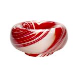 A Carlo Moretti circular bowl with red swirl inclusions, incised mark and dated 1990 with applied