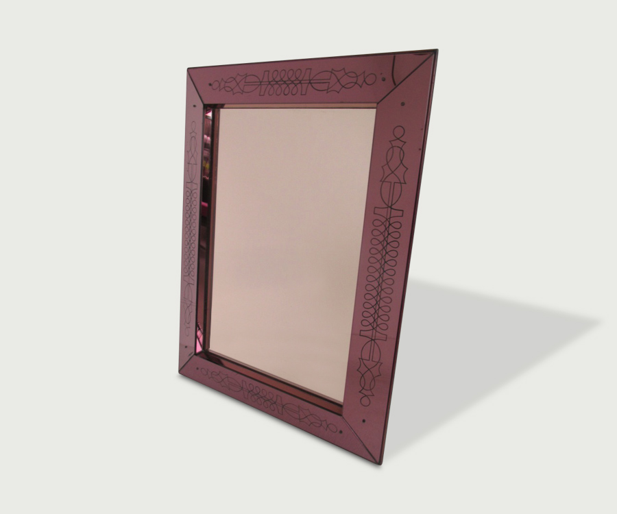 Max Ingrand Mirror c. 1935 "Clear mirror with etched purple glass border designed by Max Ingrand,