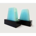 Pair of Dorane Lamps c,1978 Pair of lacquered metal and blue opaline Murano glass table lamps