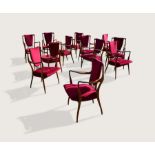 Set of Twelve Dining Chairs c,1948 Set of twelve rosewood carver dining chairs with original  velour