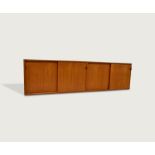 Floating Credenza c,1958 Wall hung four drawer teak credenza with leather pulls  and internal