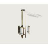 Italian ceiling light c,1950 Three branch ceiling light with lacquered brass frame and opaline