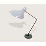 Desk lamp c,1955 Lacquered brass desk lamp with grey enamelled shade, Italy. general signs of wear