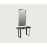 Console and Mirror C,1970 Chromed stel and lacquered brass freestanding console and mirror ,