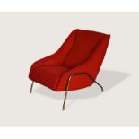 Italian armchair c,1956 Upholstered armchair supported by a lacquered brass tubular frame , Italy.