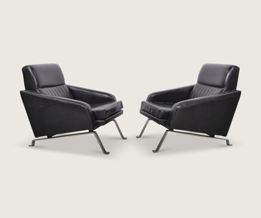 Pair of Formanova Armchairs c,1958 Pair of chromed steel and vinyl armchairs manufactured  by