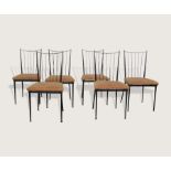 Set of Six Iron Chairs c,1956 Set of six black painted iron dining chairs with leather