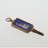 An 18th Century Gold and Steel Watch Key. Circa 1775. Inset with Wedgwood blue Jasper. 55mm long.