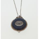 A French Yellow Gold, Diamond Split Pearl and Blue Enamel Pendant Watch. With high carat white metal