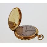 A Swiss 18K Yellow Gold and Blue enamel Hunting Cased keyless Watch. Circa 1890. The 30mm silvered