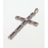 A Diamond and Sapphire Pendant Cross. Set in high carat white metal. tests as 18carat gold. 60mm