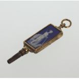 An 18th Century Gold and Steel Watch Key. Circa 1775. Inset with Wedgwood blue Jasper. 55mm long.