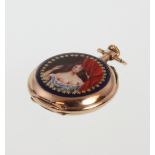 An 18 carat Yellow Gold and Coloured Enamel Keyless Openface Lady's Fob Watch. 19th century. The
