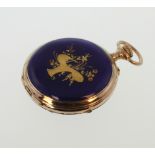 Hy Moser & Cie. A 14K Yellow Gold and Enamel Hunting Cased Keyless Fob Watch. Late 19th century. The