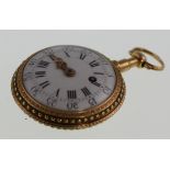 A Fine English 18th century Gold and Enamel Keywound Openface Verge Pocket Watch. The 32mm white