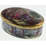 A Fine 18th Century Enamel Box. The hinged cover, inside of cover, sides and base finely painted