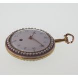 Underwood of London. A Fine Gold Enamel and Seed Pearl Inlaid Keywound Openface Pocket Watch.No.