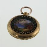 Pateck & Cie. A Swiss 18K Yellow Gold and Coloured Enamel Lady's Hunting Cased Key Wound Fob