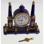 A Rare Lapis Lazuli, Gold and Split Pearl Keywound Desk Timepiece. Made for the Chinese Market.