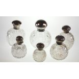 Six Various Silver Topped Cutglass Scent