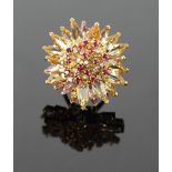 A Large Topaz Ruby and Diamond Flower He