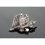 A Diamond And Seed Pearl Set Owl Brooch.