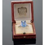 Cartier. An Aquamarine, Diamond and Platinum Dress Ring. Signed Cartier No. P1782. The central stone