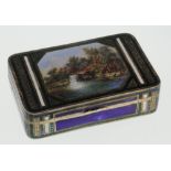 A Silver Gilt and Coloured enamel Box. 19th century. Possibly German. The hinged cover decorated