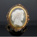 A Cameo Brooch. 19th century. Set in hig