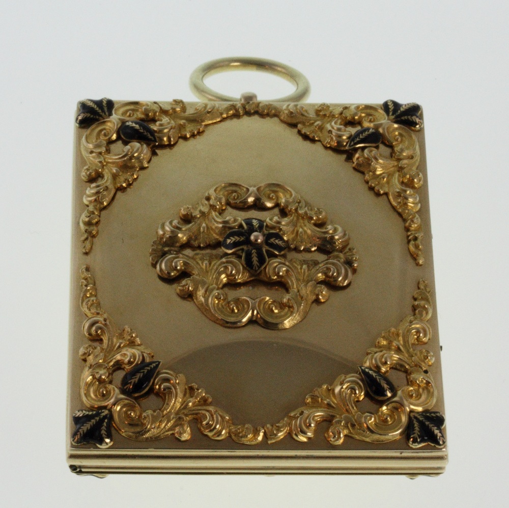 A William IV Gold and Black Enamel Memorial Locket. Circa 1831. Of rectangular form opening to - Image 2 of 3