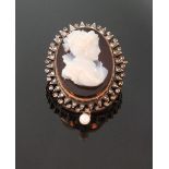 A Fine Rose Diamond Set Cameo Brooch. 19