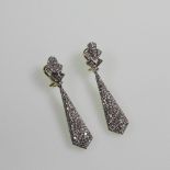 A Pair of Diamond Set Post Drop Earrings