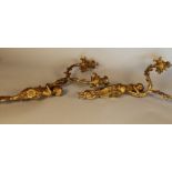 A Pair of Gilded Bronze Two Branch Wall Appliques. Possibly French. early 20th century. Each