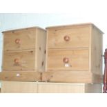 Pair pine two drawer pedestal chests