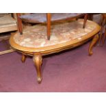 Oval marble inset top coffee table